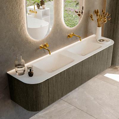 Badmeubel Mondiaz Kurve | 180 cm cm | Meubelkleur Shadow | Wastafelkleur Talc | Solid surface | Wasbak beiden zijden spoelbak | Zonder kraangat(en)