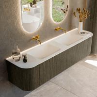 Badmeubel Mondiaz Kurve | 180 cm cm | Meubelkleur Shadow | Wastafelkleur Talc | Solid surface | Wasbak beiden zijden spoelbak | Zonder kraangat(en)