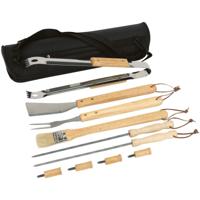 Barbecue gereedschap set - houten handgrepen - 10-delig - RVS