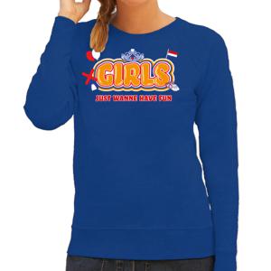 Koningsdag sweater voor dames - girls just wanna have fun - blauw - oranje feestkleding