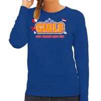 Koningsdag sweater voor dames - girls just wanna have fun - blauw - oranje feestkleding - thumbnail