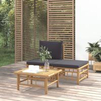 3-delige Loungeset met kussens bamboe donkergrijs - thumbnail
