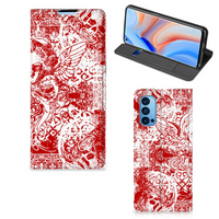 Mobiel BookCase OPPO Reno4 Pro 5G Angel Skull Rood - thumbnail