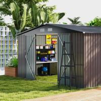 Tuinhuis Metaal 350 x 350 x 198 cm Gereedschapsruimte met Schuin Dak & 4 Ventilatieopeningen Grijs