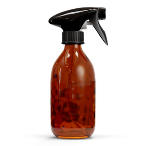 Glazen fles - Bruin (incl. varierende doppen) 300 ml / Spray Dop met Trigger