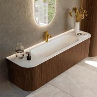 Badmeubel Mondiaz Kurve | 160 cm | Meubelkleur Walnut | Wastafelkleur Talc | Midden spoelbak | 1 kraangat