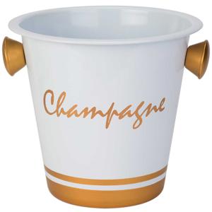 Cosy&amp;Trendy Champagne &amp; wijnfles koeler/ijsemmer - wit/oranje - metaal - 20 x 19 cm   -