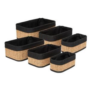 Kast/badkamer opbergmandjes - set 6x stuks - bamboe met hoes zwart - in 3 formaten