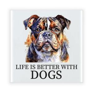 Cadeau tegel hondenliefhebber - Engelse Bulldog hond - keramiek - waterverf - 15 x 15 cm