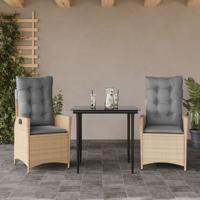 3-delige Tuinset met kussens poly rattan beige