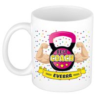 Cadeau koffie/thee mok voor coach/trainer - beste coach - roze - 300 ml