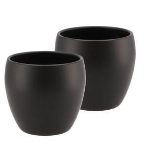 DK Design Bloempot/plantenpot - 2x - Vinci - zwart mat - voor kamerplant - D13 x H14 cm