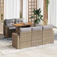 6-delige Loungeset met kussens poly rattan beige