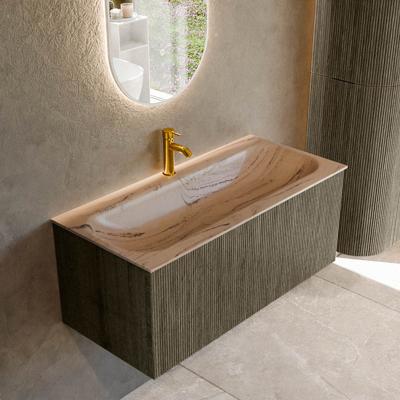 Badmeubel Mondiaz Kurve-Dlux | 100 cm | Meubelkleur Shadow | Wastafelkleur Arena | Solid surface | Wasbak midden spoelbak | 1 kraangat