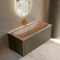 Badmeubel Mondiaz Kurve-Dlux | 100 cm | Meubelkleur Shadow | Wastafelkleur Arena | Solid surface | Wasbak midden spoelbak | 1 kraangat