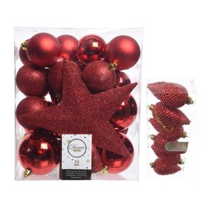 Kerstversiering kunststof kerstballen met piek rood 5-6-8 cm pakket van 39x stuks