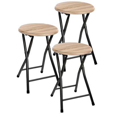 5five Bijzet krukje/stoel - 3x - Opvouwbaar - zwart/hout - 30 x 46 cm