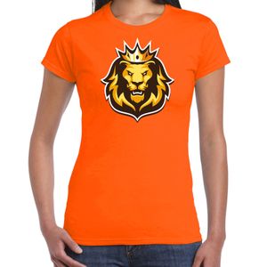 Leeuwenkop met kroon koningsdag/ EK/ WK t-shirt oranje voor dames