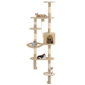 VidaXL Kattenkrabpaal met sisal krabpalen wandmontage 194 cm beige