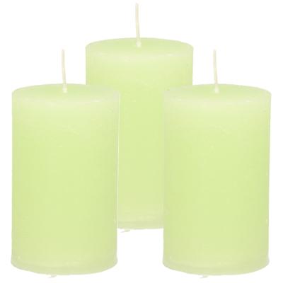 Atmosphera Stompkaars - 3x - lime groen - 5 x 8 cm - klein rustiek model - cilinderkaars - kaars