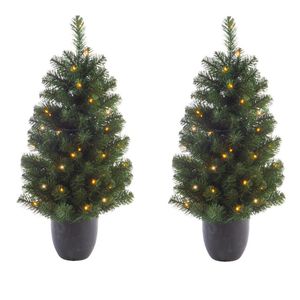 2x stuks kunstbomen/kunst kerstbomen met verlichting 90 cm