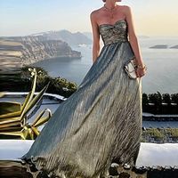 Dames Maxi-jurk A lijn jurk Swingjurk Zilver Mouwloos Blote rug Heldere kleur Strapless Lente Zomer Feest Stijlvol Sexy 2022 S M L XL / Feestjurk - thumbnail