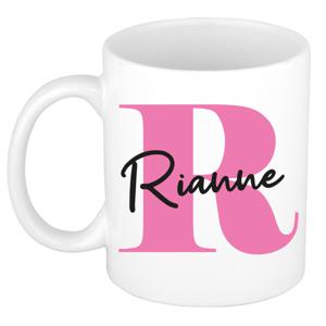 Naam mok Rianne - roze - wit - keramiek - 300 ml - verjaardag/cadeau beker