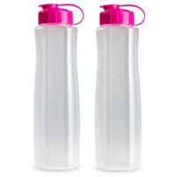 Waterfles/bidon - 2x stuks - kunststof - roze - 1500 ml - sport/fitness drinkfles