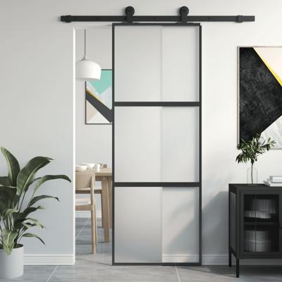 Schuifdeur 76x205 cm gehard glas en aluminium zwart