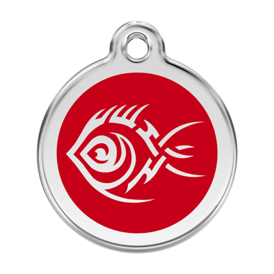 Tribal Fish Red roestvrijstalen hondenpenning large/groot dia. 3,8 cm - Reddingo