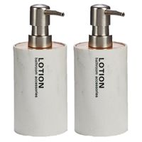 2x stuks zeeppompjes/zeepdispensers marmer wit kunststof 350 ml - thumbnail