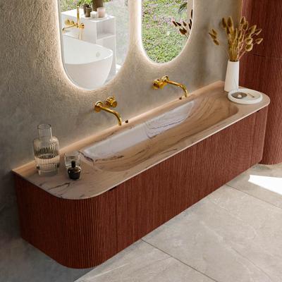 Badmeubel Mondiaz Kurve-Dlux | 170 cm | Meubelkleur Ruby | Wastafelkleur Arena | Solid surface | Wasbak midden spoelbak | Zonder kraangat(en)