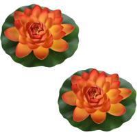 Drijvende kunst waterlelie bloemen - 2x - oranje - D18 cm - Vijver decoratie - Nep bloemen - Waterle