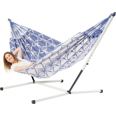 Familie hangmat met metalen standaard - 400x180cm - Paars - 200kg draagkracht- 100% katoen - binnen & buiten