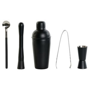 Cocktailshaker set - 5-delig - zwart - rvs - 500 ml