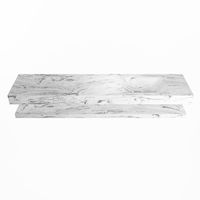 MONDIAZ ALAN-DLUX 200cm planchet Glace. Vrijhangende wastafel CLOUD rechts 1 kraangat, kleur Glace.