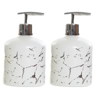 Items Zeeppompje/dispenser - 2x - glas - wit - 350 ml - navulbaar - 14 cm - badkamer/keuken