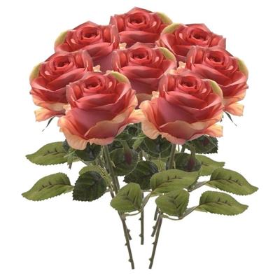Kunstbloem roos Simone - 8x - roze - 45 cm - decoratie bloemen
