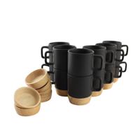 OTIX Espresso Kopjes - Zwart - Set van 12 - 120 ml - met Bamboe - Onderzetter - thumbnail