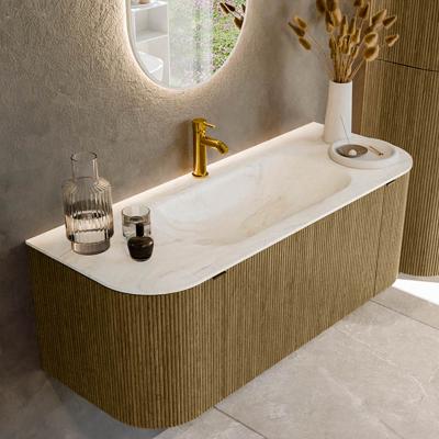 Badmeubel Mondiaz Kurve-Dlux | 120 cm cm | Meubelkleur Dusk | Wastafelkleur Ostra | Solid surface | Wasbak midden spoelbak | 1 kraangat