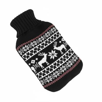 Warmwaterkruik - zwart - met hoes - 2L - kerst print - kruik - bedkruik - kruikenzak Warmwaterkruik - zwart - met hoes - 2L - kerst print - kruik - bedkruik - kruikenzak