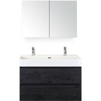 Maxx XL Badmeubelset 100 cm - Black Oak - Wastafel Kube 2 Kraangaten met Spiegelkast