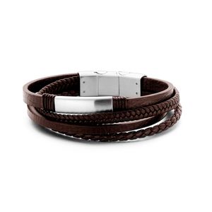 Frank 1967 7FB-0380 Armband staal/leder bruin 20 cm