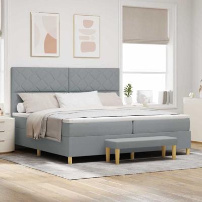 Boxspringbed met Matras & Bank Lichtgrijs 200x200 cm Stof