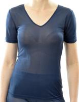 Zijden Dames T-Shirt met V-Hals Alkena Kleur Navy blauw Maat Large