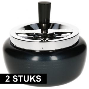 Draaiasbak - 2x - zwart - D13 cm - Buiten asbakken - metaal - terrasasbak