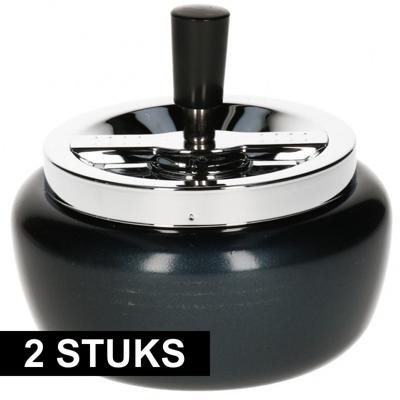 Draaiasbak - 2x - zwart - D13 cm - Buiten asbakken - metaal - terrasasbak