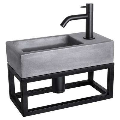 Differnz Ravo fonteinset beton donkergrijs - kraan gebogen - met handdoekrek - 38.5 x 18.5 x 9 cm - mat zwart