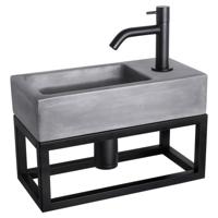 Differnz Ravo fonteinset beton donkergrijs - kraan gebogen - met handdoekrek - 38.5 x 18.5 x 9 cm - mat zwart