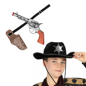 Carnaval Verkleed set - Cowboy hoed zwart met holster met een revolver - voor kinderen